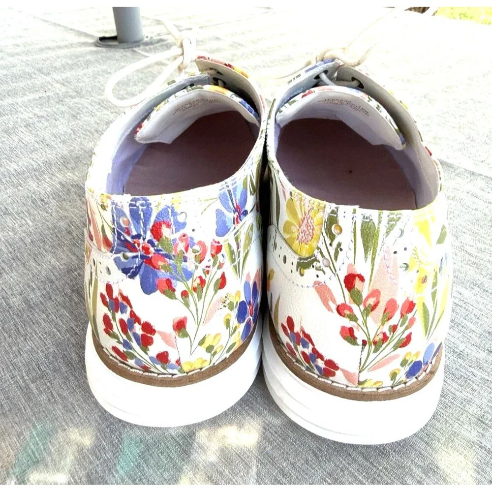 Cole Haan Womens sz 10 Original Grand Floral Wingtip Oxfords White Comfort Shoes - Picture 3 of 8
